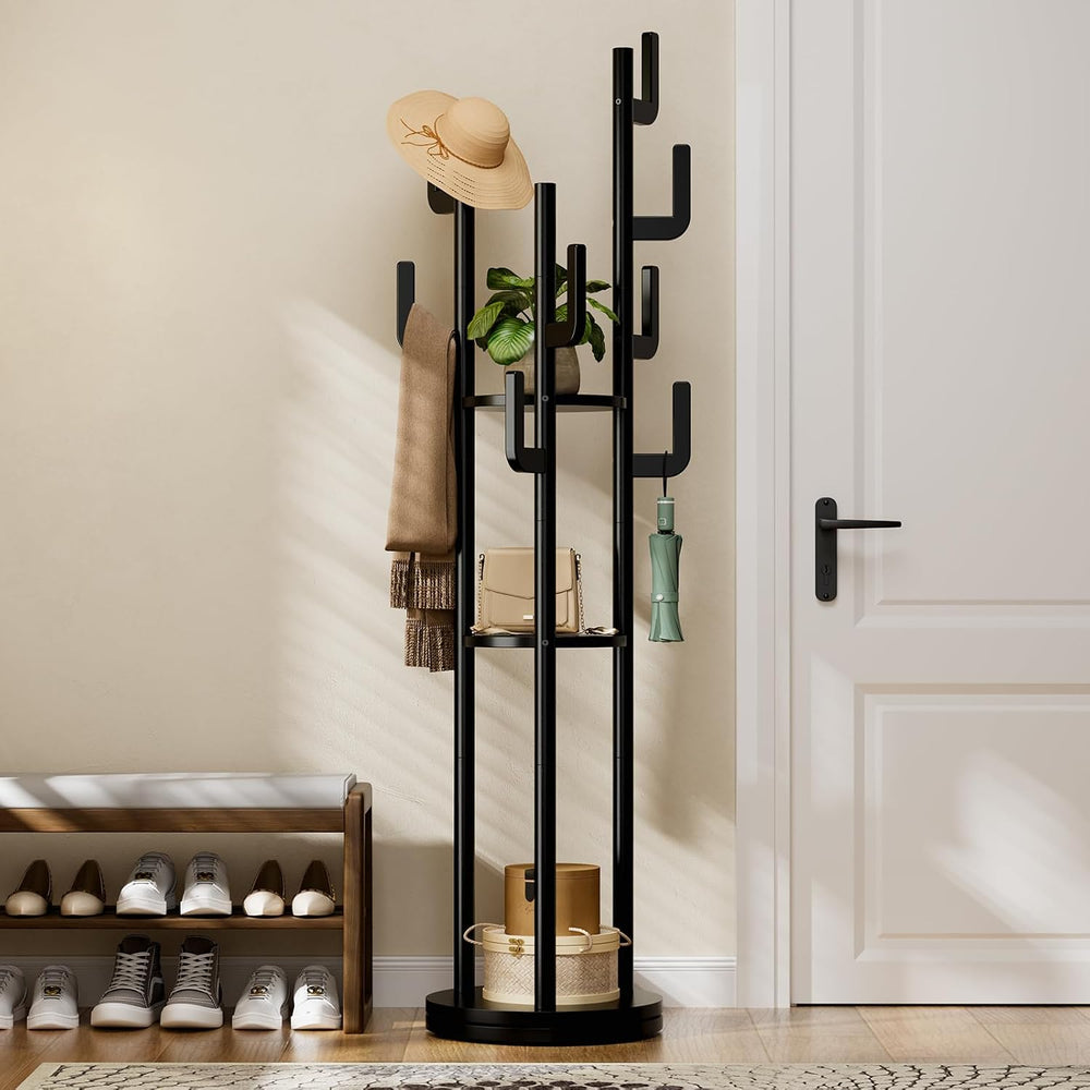 Yoobure Rotary Coat Rack Freestanding - Solid Wood Coat Tree with 9 hooks &am...