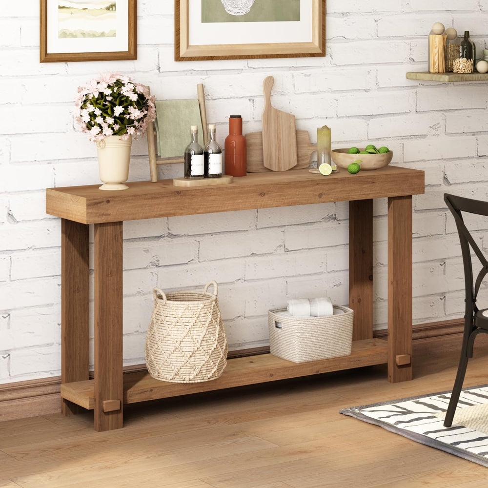 55.1" Long Solid Wood Console Table, Farmhouse Narrow Sofa Table | with ...