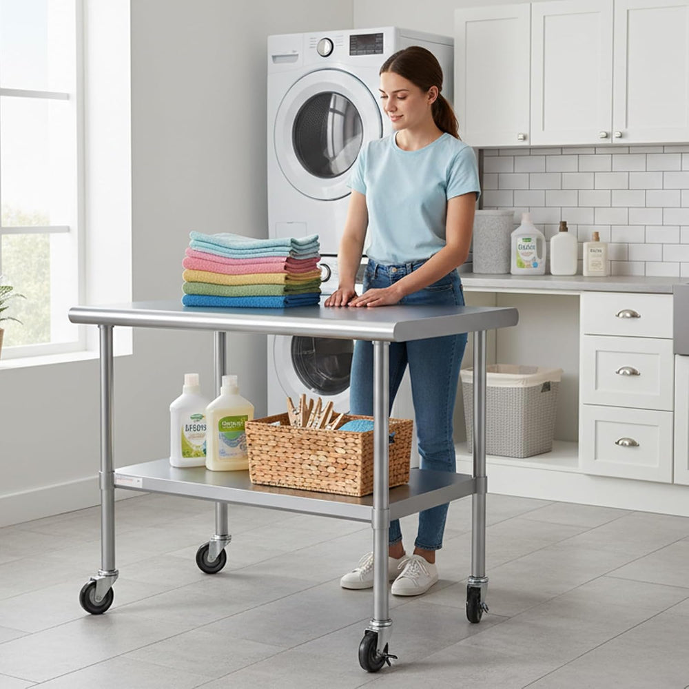STABLEINK Stainless Steel Table with Wheels 36x24 Inches 3ft for Prep