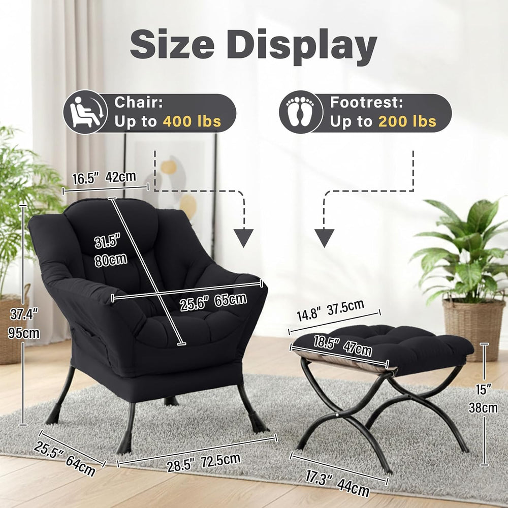 Lazy Chair with Ottoman,Comfy Accent Living Room Chair with Footrest Set