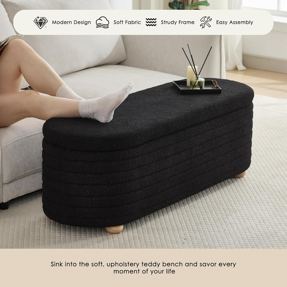 53" Storage Bench Teddy Ottoman Bench Upholstered Fabric Bench End of Be...