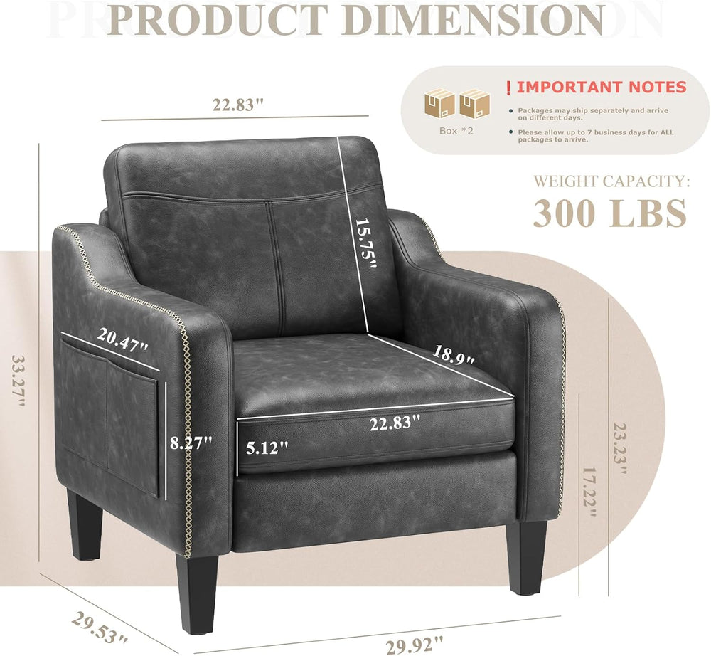 MALOL PU Leather Modern Accent Chair Set of 2, Black