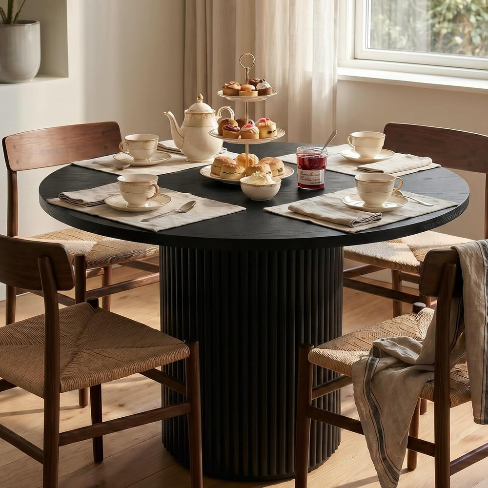 Comfy to go 36 inch Modern Round Dining Table, Solid Wood Strips Pedestal Bas...