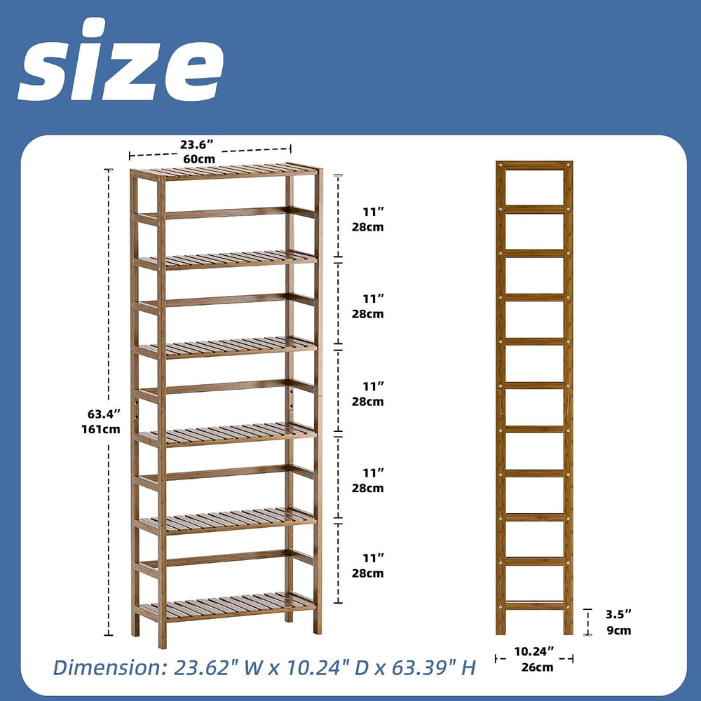 HITNET Bookcase, Bamboo Bookshelf, 6-Tier Adjustable Tall Open Book Shelf, Fr...
