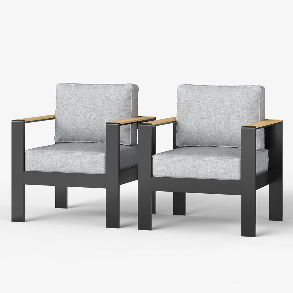 LayinSun Outdoor Patio Furniture Aluminum Armchair, All-Weather Metal Chair w...