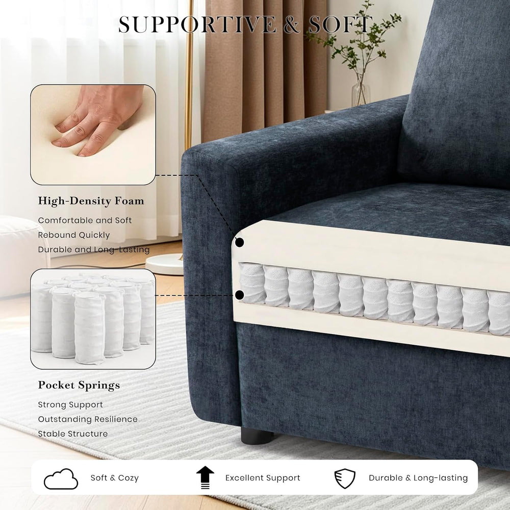 2 Pieces Chenille Sofa Sets w/Comfortable Back Cushions, Blue