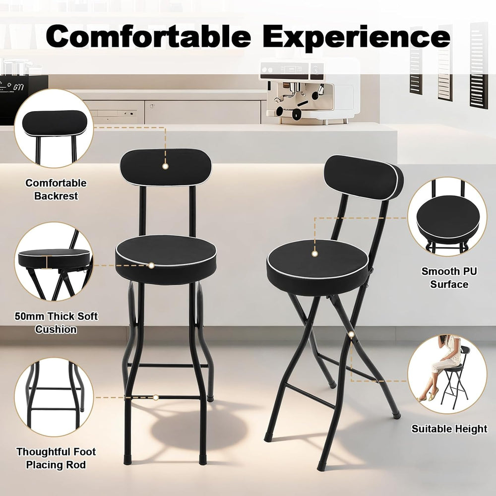 2PCS Folding Bar Stool with Backrest, Tall Folding Chair Counter Height Folda...