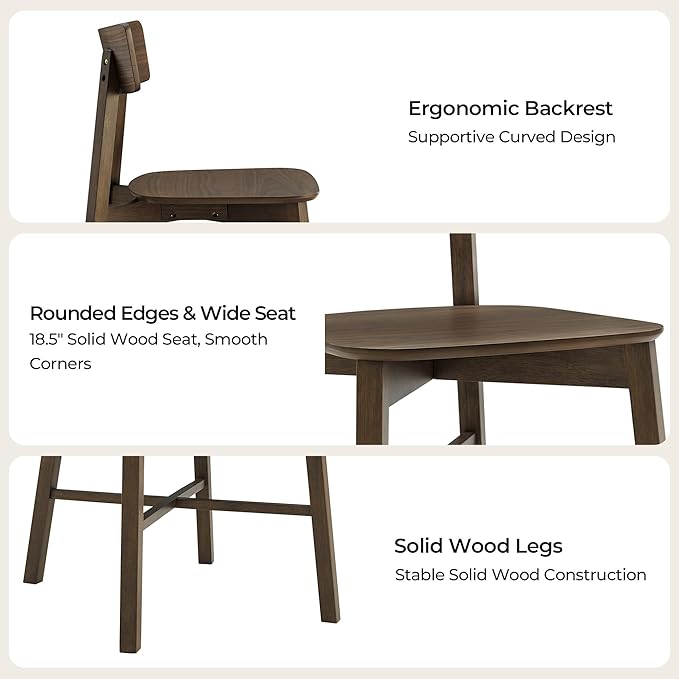 CHITA Soild Wood Dining Chairs Set of 2, Mid Century Modern Walnut Wood Kitch...