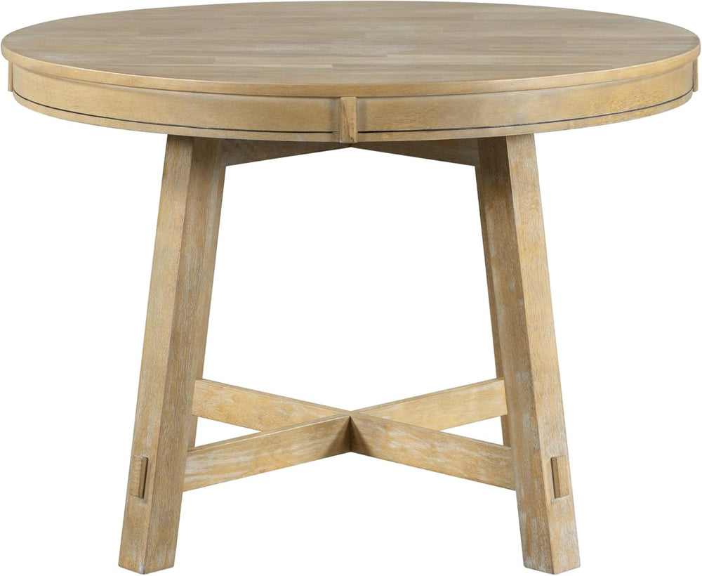 ERYE Farmhouse Style Wooden Dining Table 42-Inch Functional Extendable Round ...