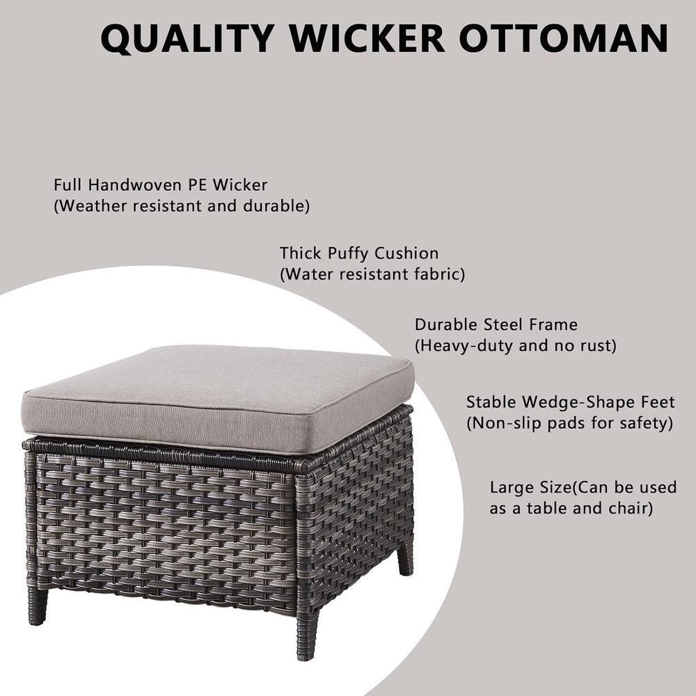 5 Piece Outdoor Patio Furniture Set - Rattan Wicker Patio Conversation Sets w...