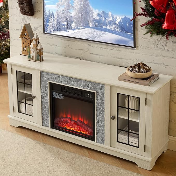 TV Stand with Electric Fireplace & Storage Cabinet, Entertainment Center ...