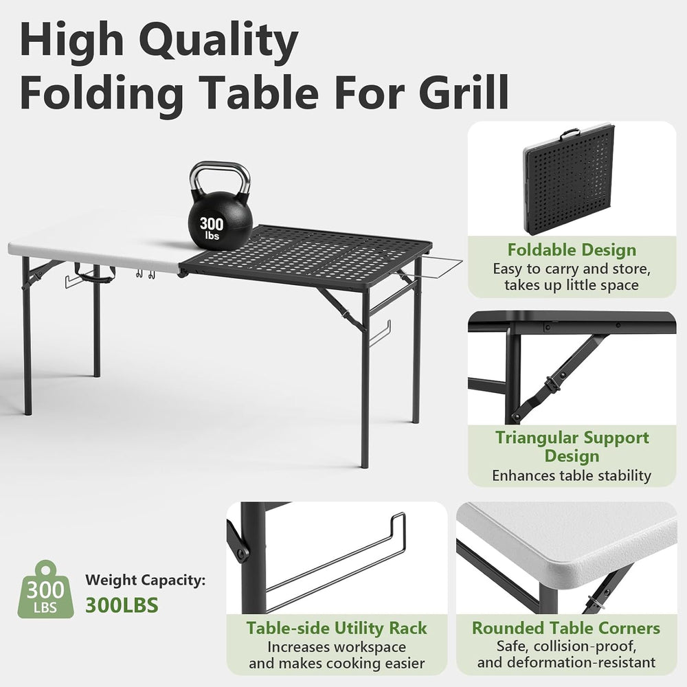 Folding Table, 5ft Folding Grill Table, Portable Camping Table for Cooking &a...