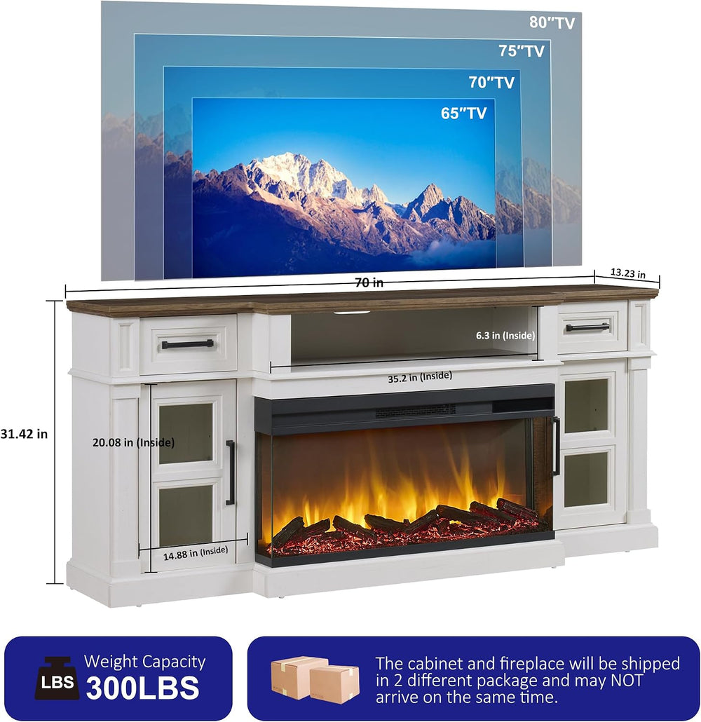 3-Side Fireplace TV Stand for up to 80 Inch TV, LED Entertainment Center with...