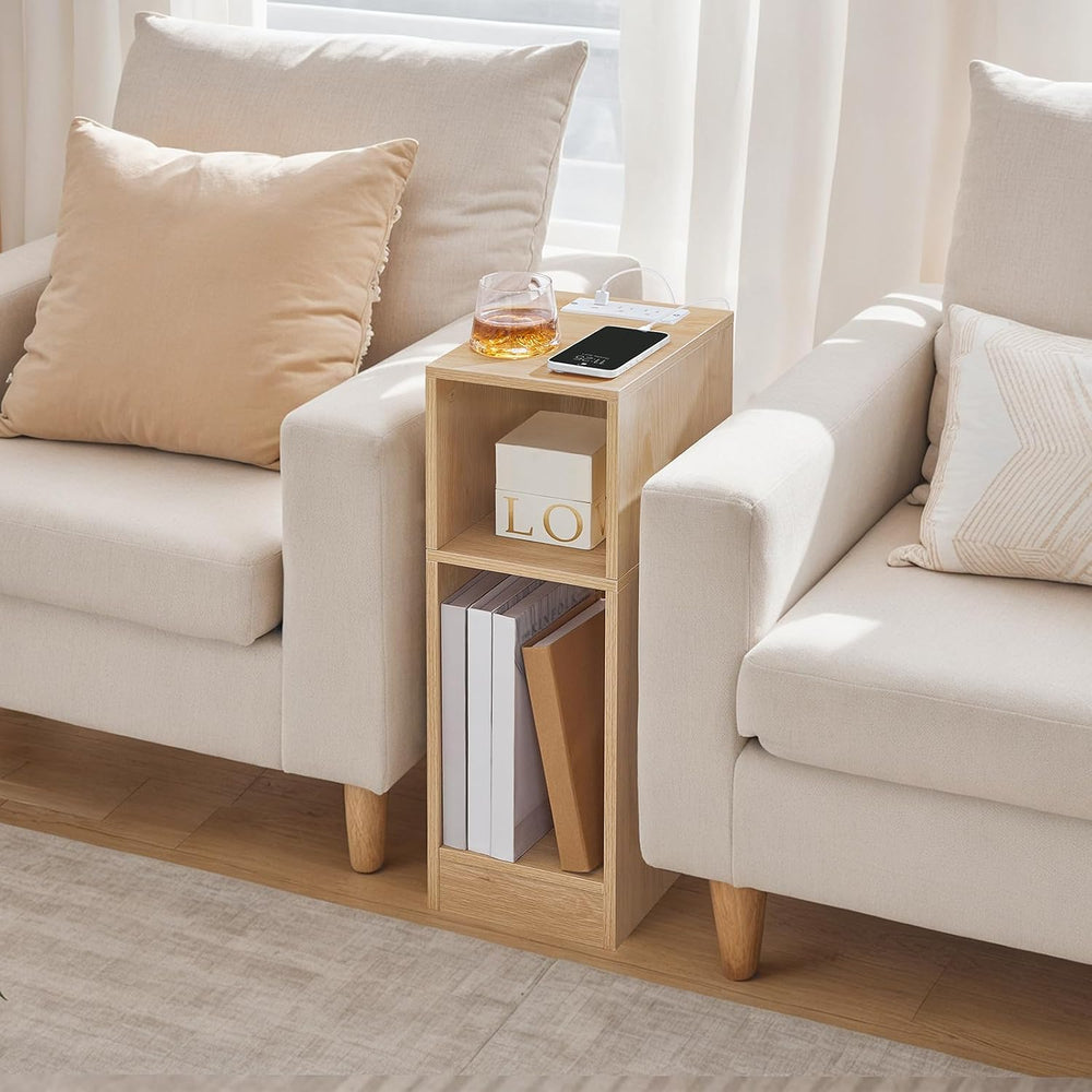 MAHANCRIS Narrow Nightstand, Narrow End Table with Charging Station, Skinny B...