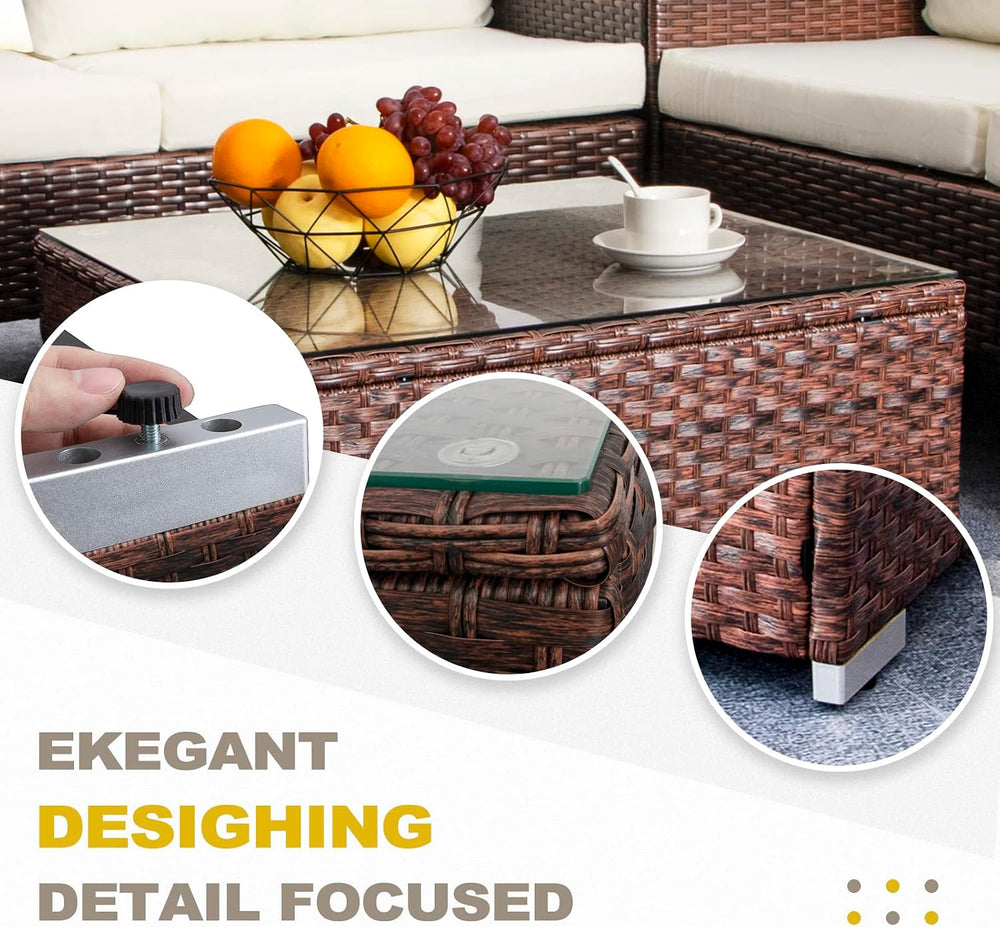 DIMAR GARDEN Outdoor Coffee Table Wicker Patio Side Table with Glass Top, 25....