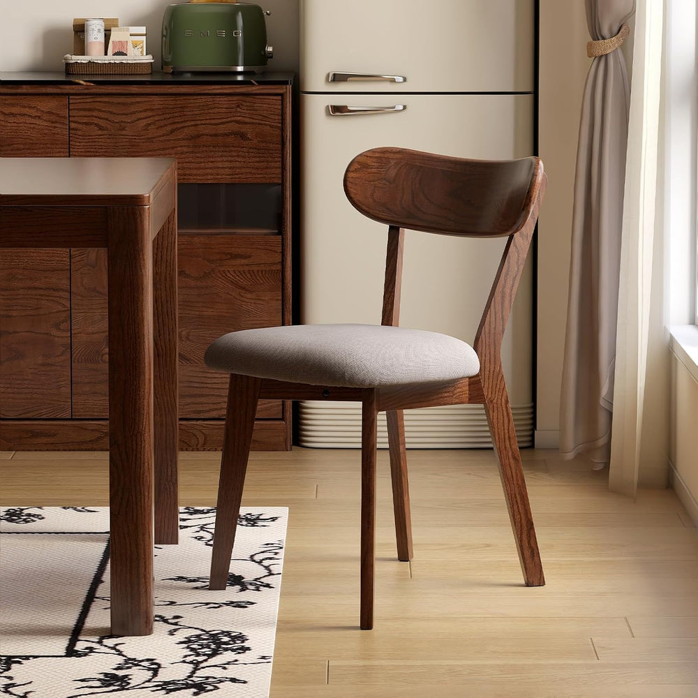 100% Solid Wood Upholstered Dining Chairs, Mid Century Modern Oak Dining Chai...