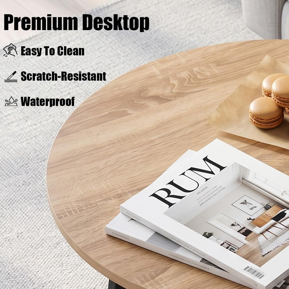 YANPU Round Coffee Table, 2-Tier Wood Coffee Table with Storage Shelf, Modern...
