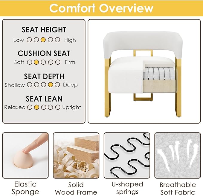 STHOUYN Modern White Boucle Dining Chairs Set of 4 with Gold Metal Legs, Mid ...