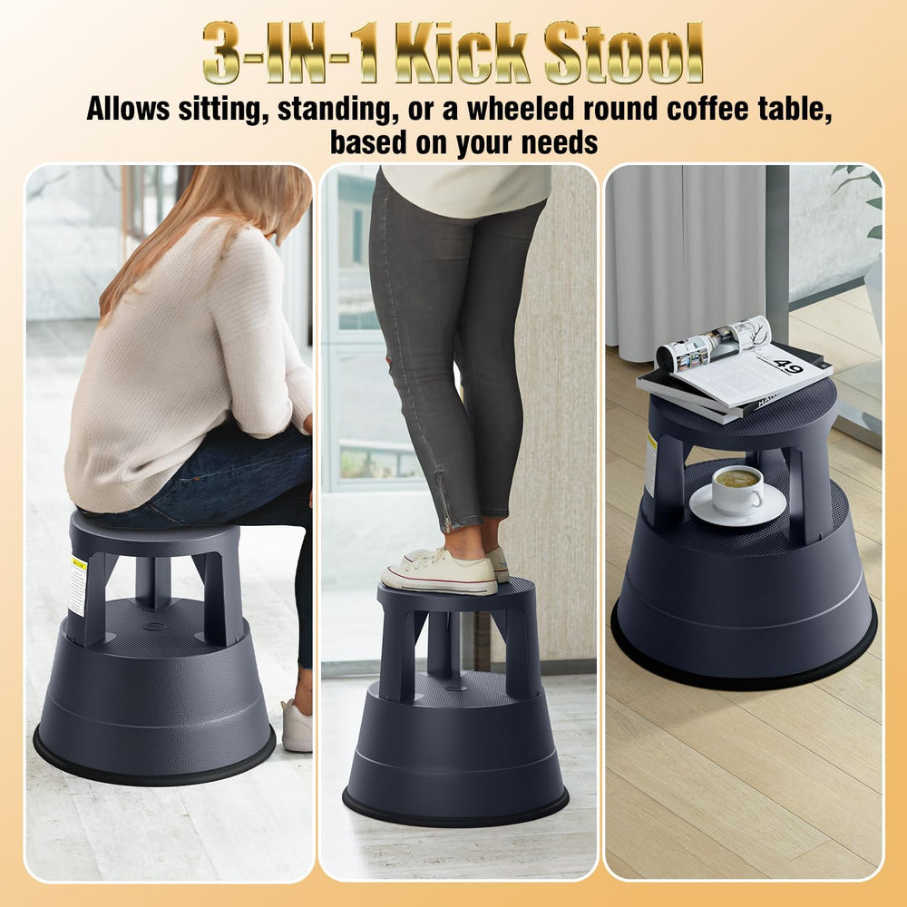 Rolling Step Stool with Wheels, 550lbs Capacity, Non-Slip Platform & Retr...