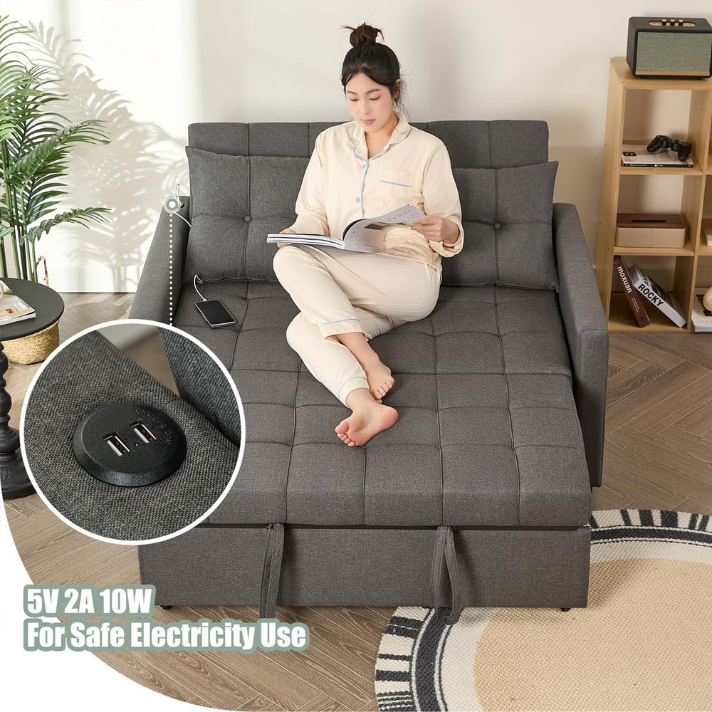 GOSUHI 52" 3-in-1 Convertible Sleeper Sofa Bed, Linen, Dark Gray | Pull-...