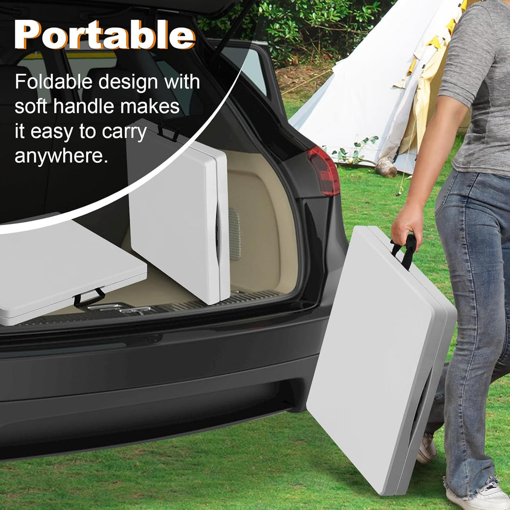 4ft Folding Table, Portable Fold-in-Half Adjustable Height Utility Table for ...