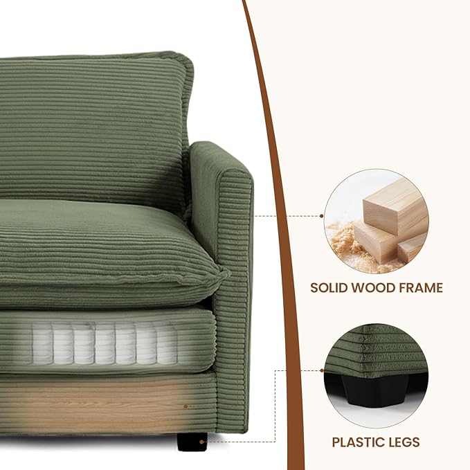 ROWHY Single Armchair with Ottoman, Modern Corduroy Cloud Couch with Converti...