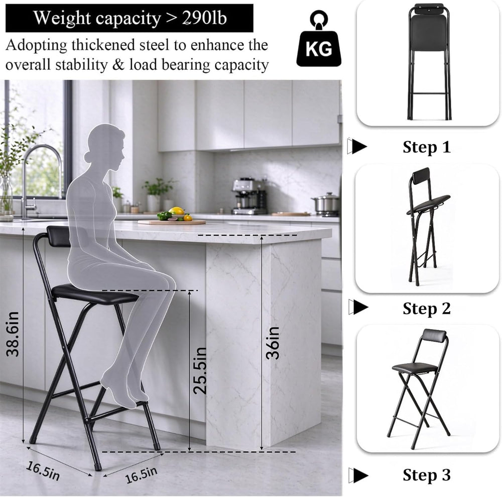 Folding Bar Stool with Back,1 Pcs Tall Foldable Stool 25.5 Inch Height
