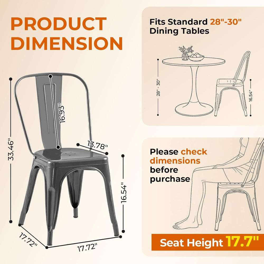 Metal Kitchen Chairs Set of 6 Deepspace Grey Color