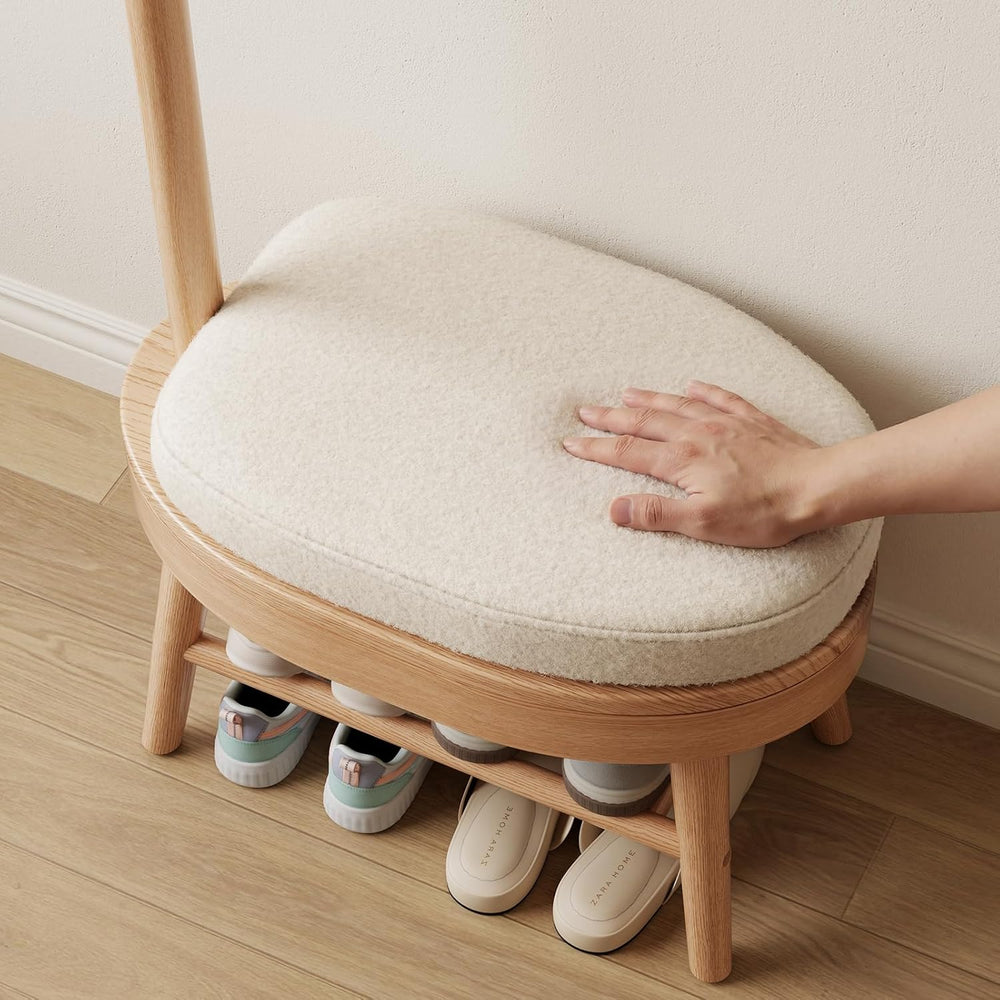 AQIMUELE Entryway Shoe Rack with Coat Rack, Wooden Shoe Bench with Upholstere...
