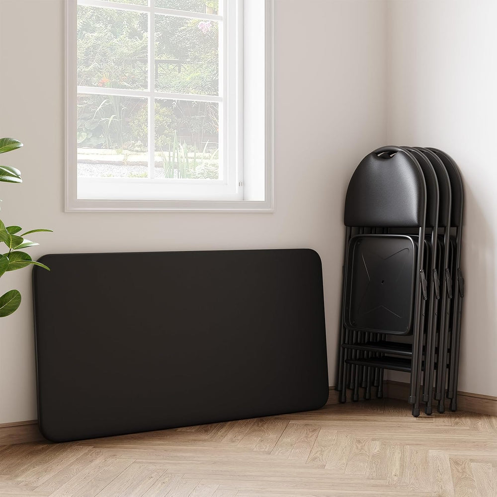 IDEALHOUSE 4 Feet Folding Table, Protable Foldable Card Table, Black | Metal ...