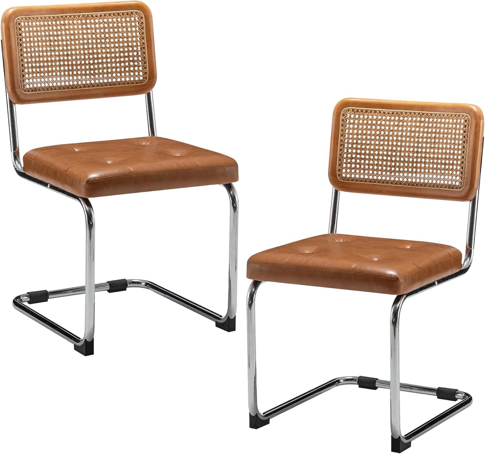 Rattan Dining Chairs Set of 2 Mid Century Modern Kitchen Chairs with Natural ...
