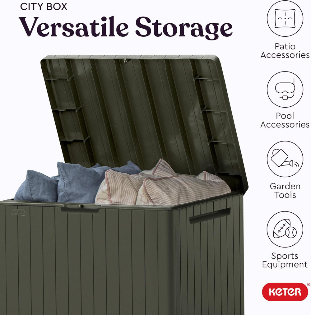 Keter City 30 Gal Outdoor Storage Box and Patio Side Table
