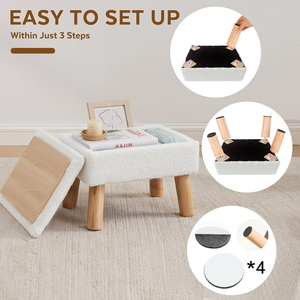 Storage Ottoman, Small Foot Stool Ottoman with Storage, Teddy Velvet Foot Res...