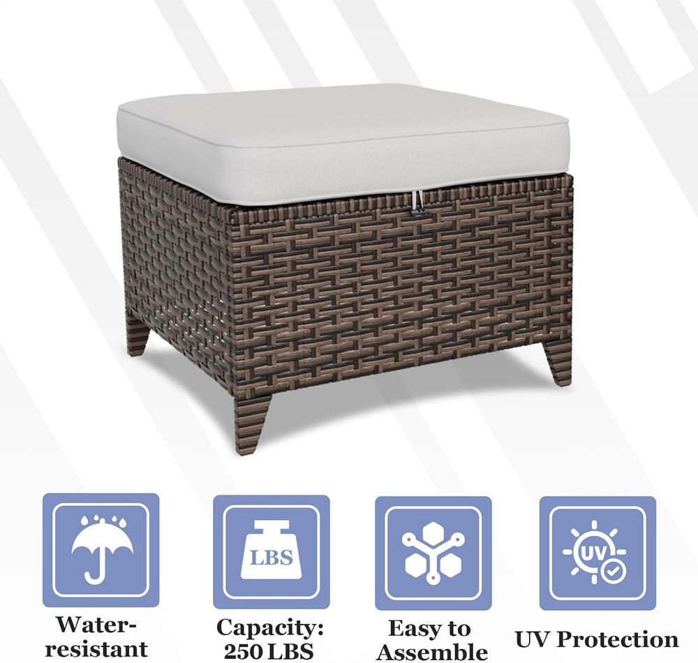 EAGLE PEAK Ocean Vista 2 Piece Wicker Patio Ottoman Set Weather-Resistant Cus...