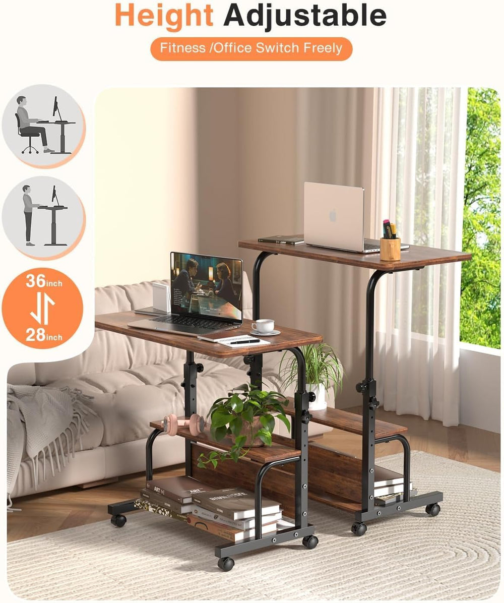 QZMDSM Portable Rolling Desk on Wheels Adjustable Height Desks for Small Spac...