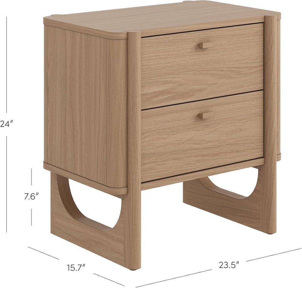 Nathan James Solace Mid Century Modern 2 Drawer Nightstand with Solid Wood Fr...