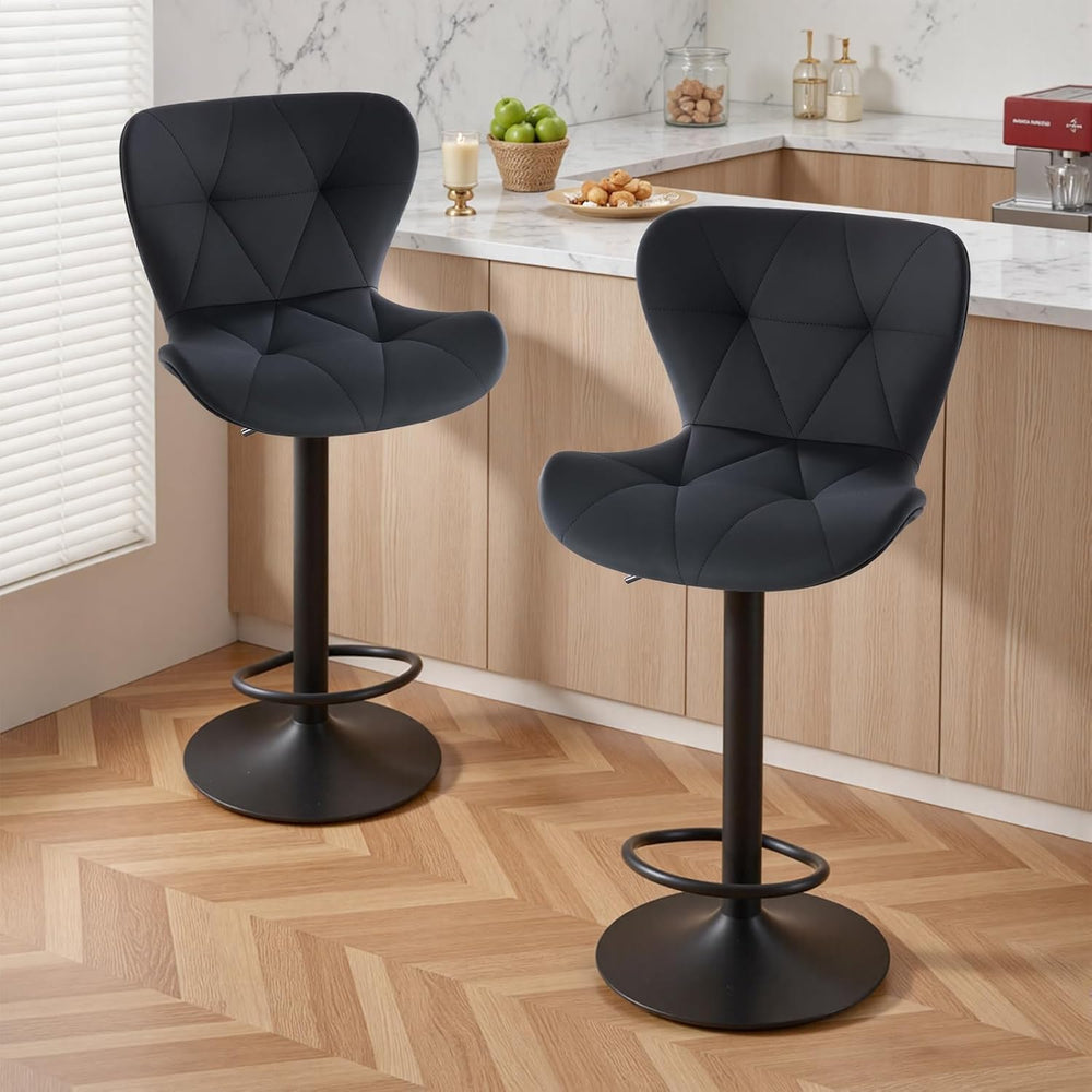 Sweetcrispy Bar Stools Set of 2, Faux Leather Swivel Adjustable Bar Chairs