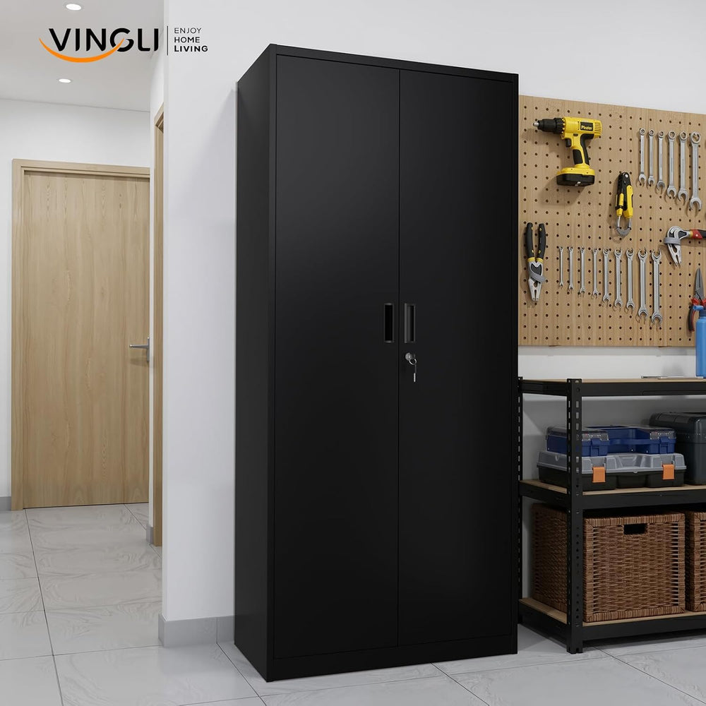 VINGLI Metal Garage Storage Cabinet with 2 Doors and 5 Adjustable Shelves, 71...