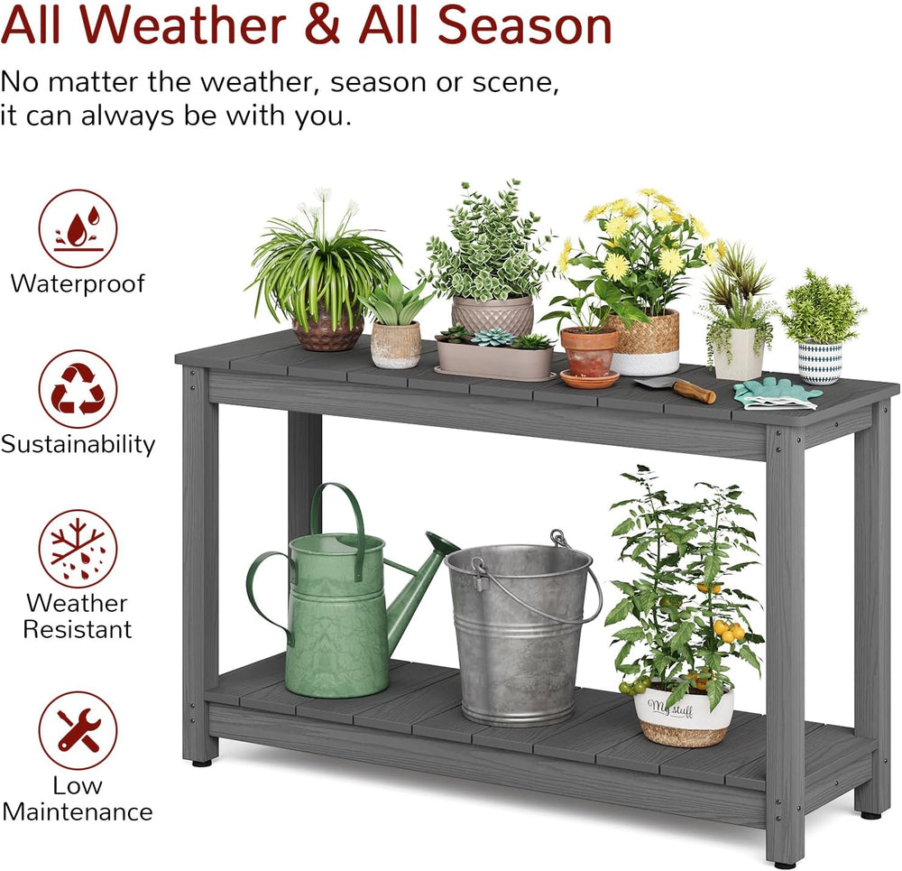 Stoog Outdoor Console Table, All-Weather 2-Tier Buffet Bar Table, Grey