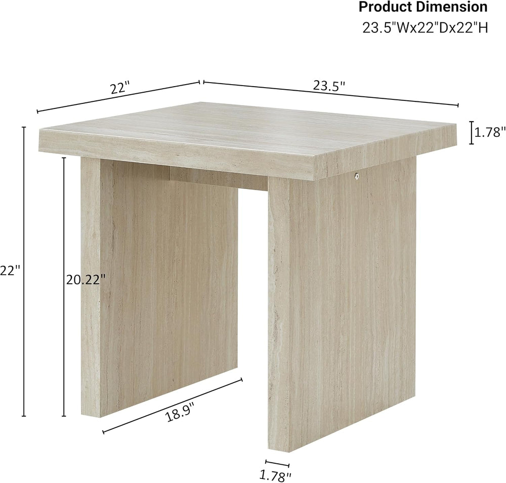Roundhill Furniture Cavira Modern Faux Marble Living Room End Table, Beige