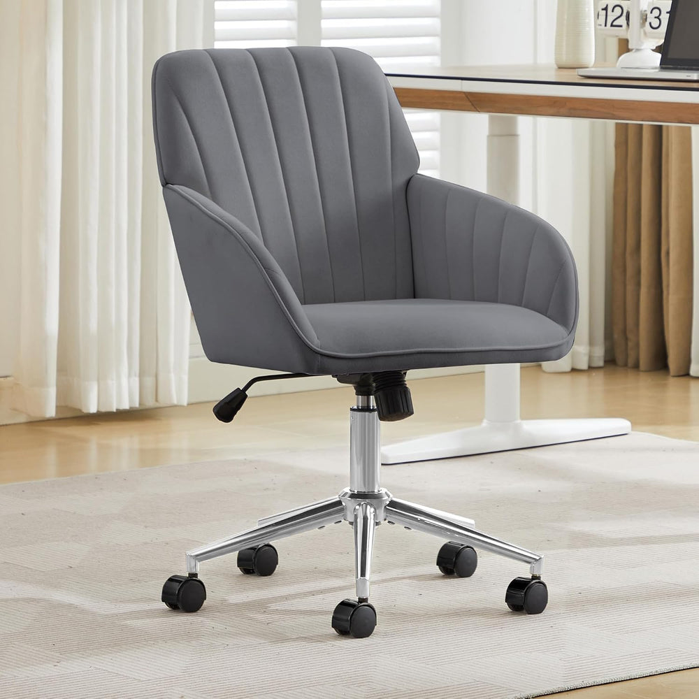 YITAI Velvet Office Desk Armchairs with Silver Base and Wheels,Modern Height ...
