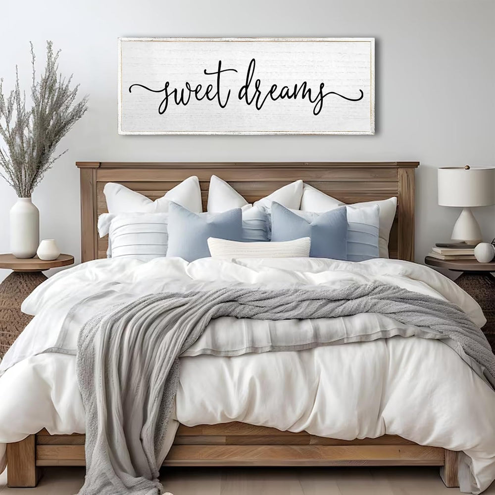 TQianJiang Sweet Dreams Wall Decor Above Bed Sign, White, 40''×15'...