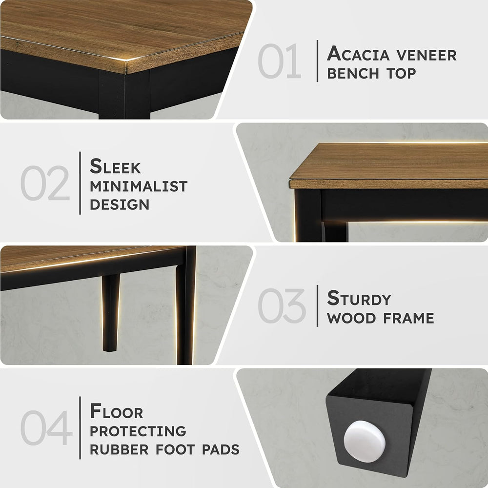 Lexicon 48" W Brown Black Dining Bench for Table - Solid Wood Frame Entr...