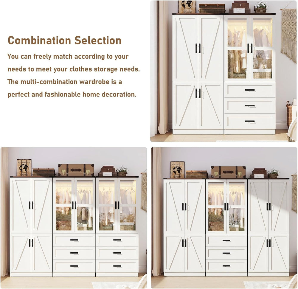 75" Tall Farmhouse 2 Doors Armoire Wardrobe Closet with 3 Drawers and LE...