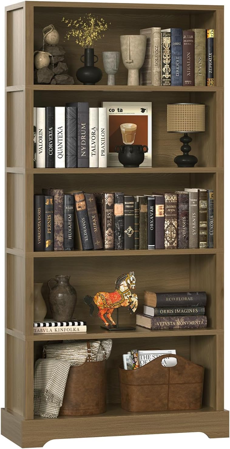 TVU 5 Tiers Wooden Bookshelf, 65.2" Tall Farmhouse Style Open Bookcase, ...