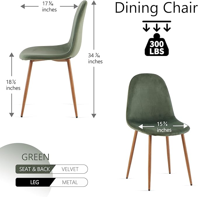 NORDICANA Set of 4 Dining Kitchen Mid-Century Modern Chairs with Metal Legs a...