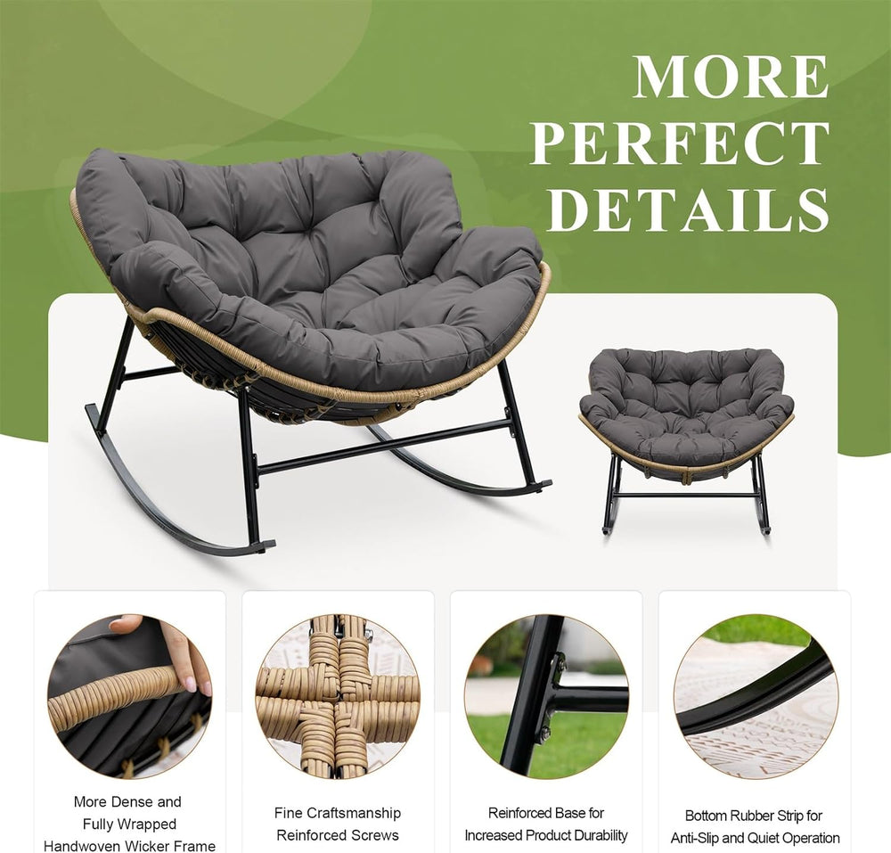 FINCATI Indoor Outdoor Papasan Rocking Chair, Large Rocking Lounge Chair