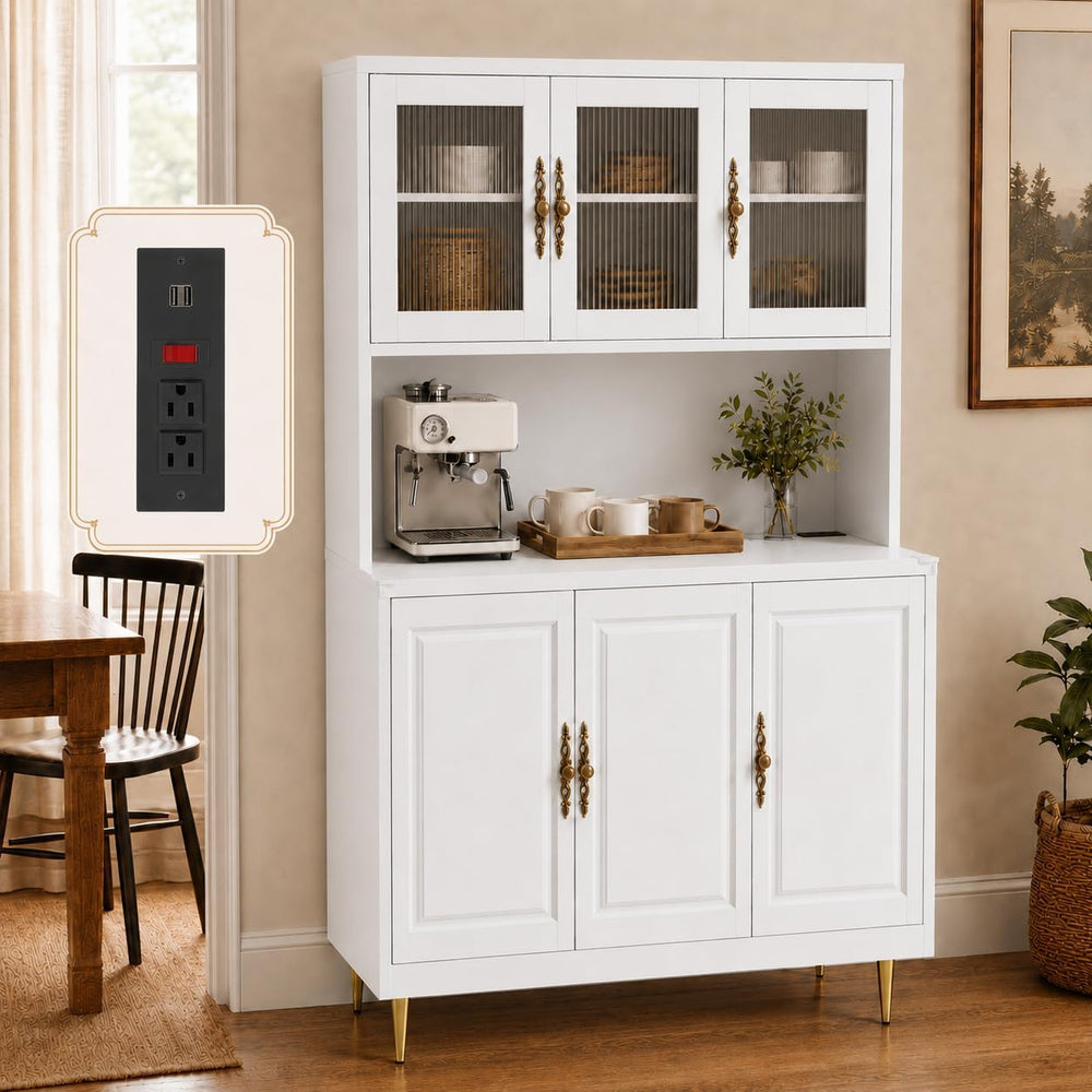 AUN Metal Pantry Cabinet with Charging Station - 68" Multi-Scene Storage...