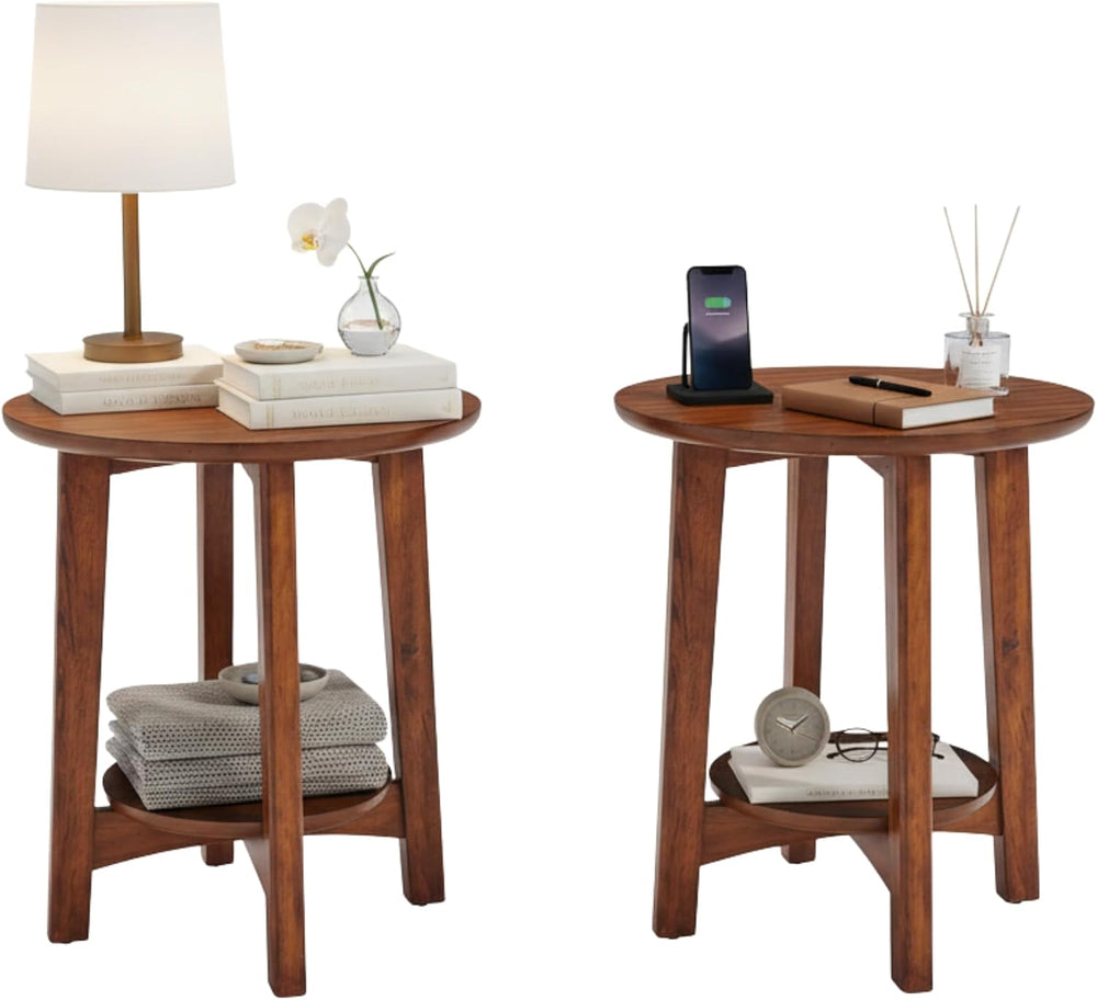 Alaterre Furniture Monterey End Tables – Set of 2 Round Side Tables with Stor...