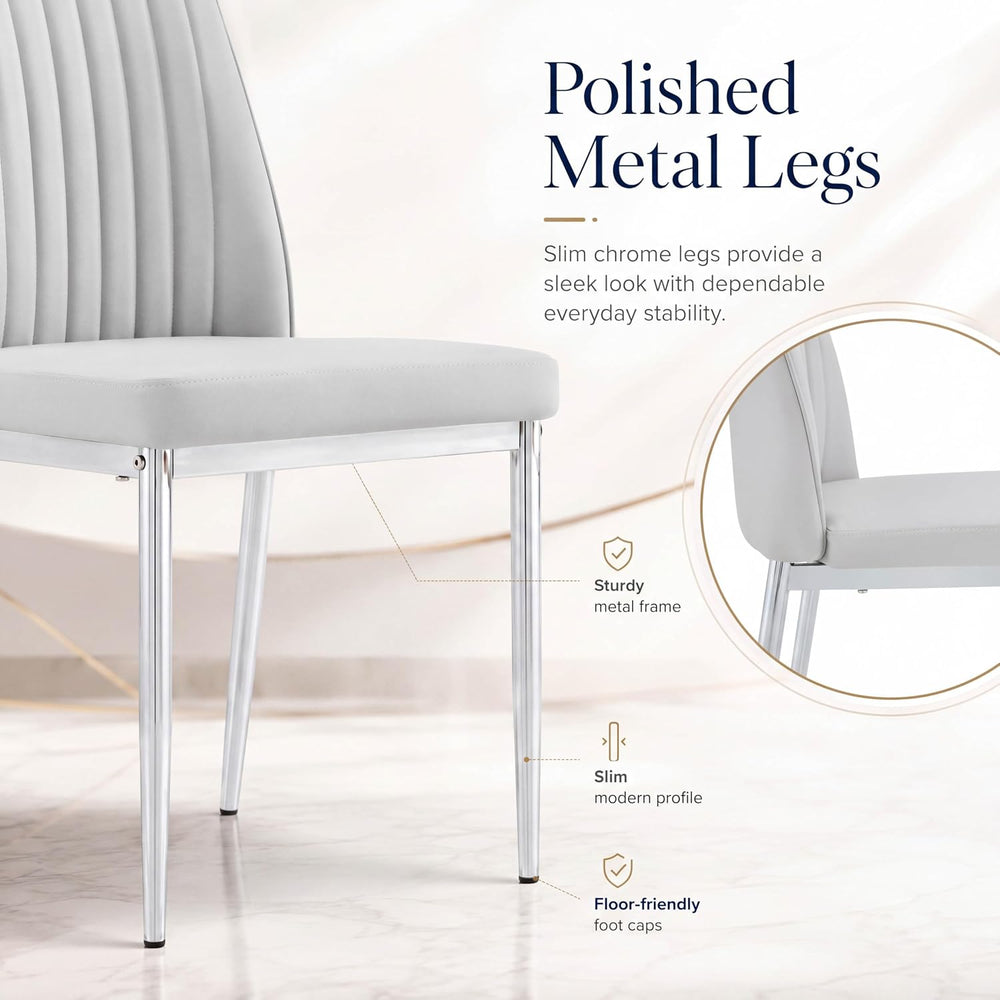 Gray Dining Chairs Set of 6, Modern PU Leather Dining Room Chair with Chrome ...